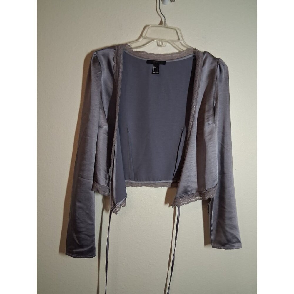 Forever 21 Wrap Cardigan Jacket Lace Semi Formal Business Casual Gray Sz Medium